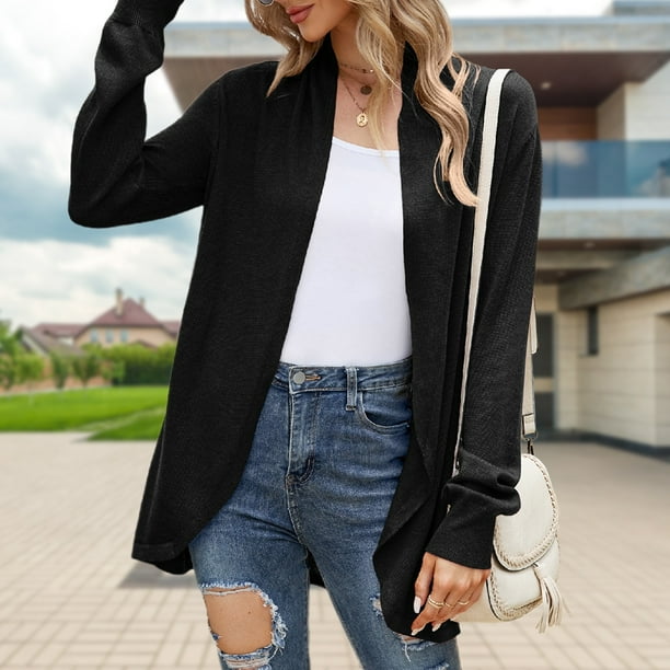 Cardigans De Punto Mujer Cárdigan De Punto Para Mujer Frente Abierto,  Manga Larga, Talla XXL Negro Cardigan Mujer Punto Largo