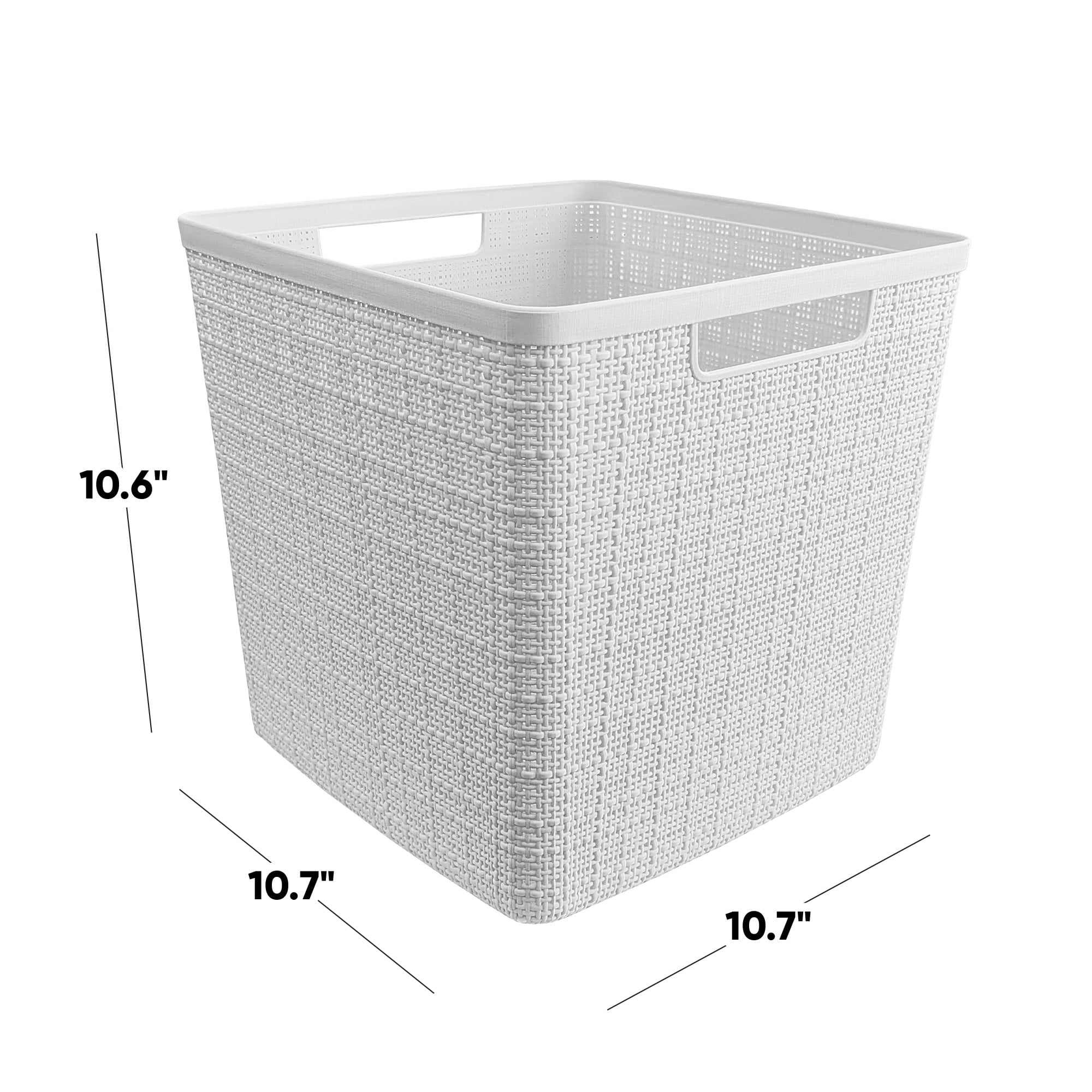 Curver Set of 4 Jute Basket Cube Durable Resin Organization and Storage Basket Bin, White