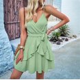 thumbnail image 5 of Halter Cocktail Women Dresses Prom Formal Wedding Bridesmaid Dress Ruffled Evening Party 2025 Mini Dress Green S, 5 of 9
