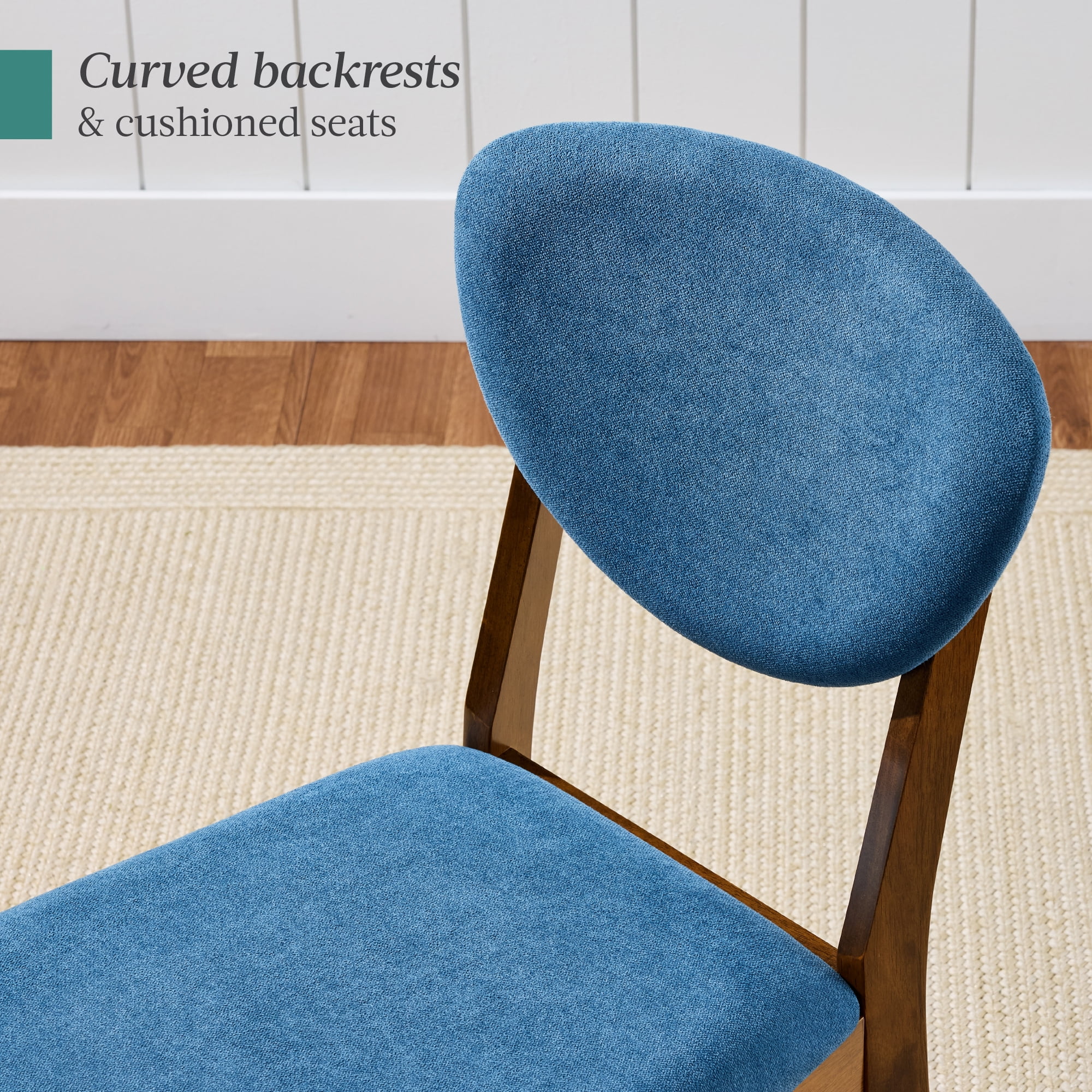 Best Choice Products 2-Piece Mid-Century Modern Wood & Upholstered Dining Chair Set - Walnut/Ocean Blue