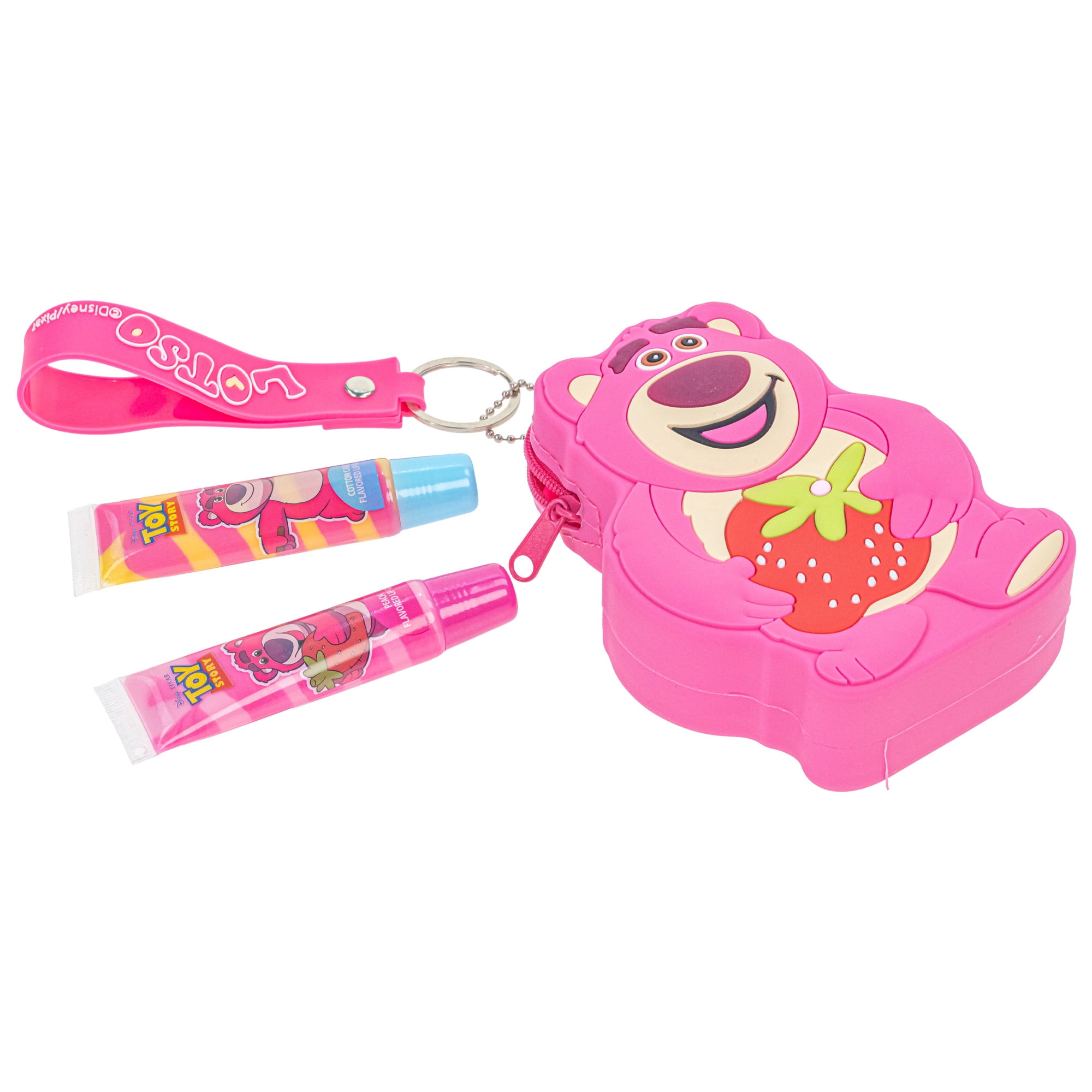 Toy Story Lotso Lip Gloss Set with Silicone Character Bag, Kids Ages 3+, 4 Pieces