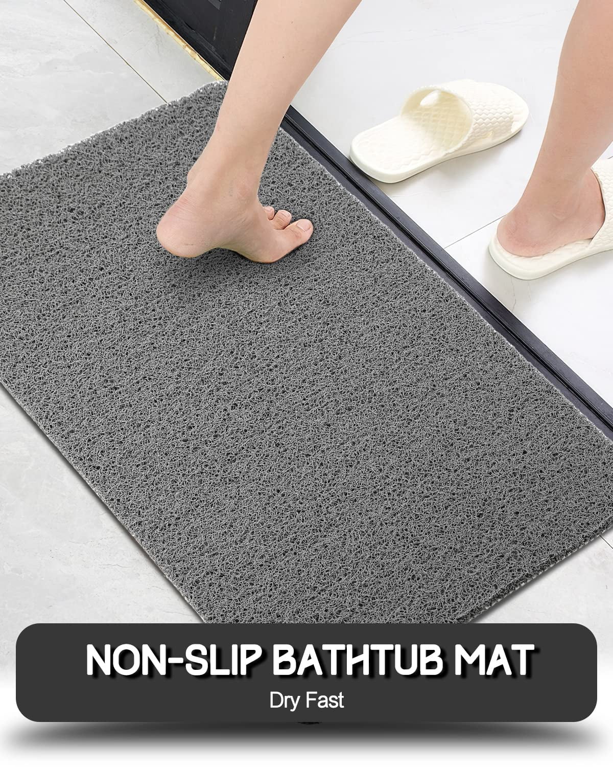 Extra Long Shower Mats Non Slip, 17.1×59 Inch, Bath Mat for Shower, Loofah  Mats for Shower and Bathroom, Quick Drying, Grey