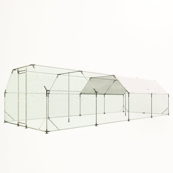 ZephyPaws Large Metal Chicken Coop,Walk-in Chicken Run Cages with Waterproof and Anti-Ultraviolet Cover for Outside(10' L x 26 W x 6.6' H)