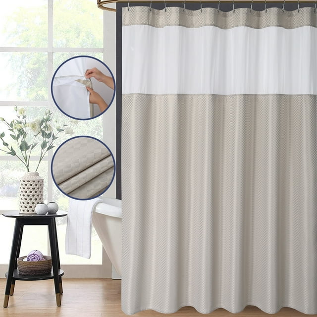 HOMERRY Shower Curtain with Snapin Liner, Taupe Fabric Heavy Duty
