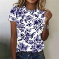 thumbnail image 2 of JTZGDY Tops for Women Plus Size Casual Floral Print Summer Short Sleeve Basic Crew Neck Graphic T-Shirts Loose Fit Oversized Dressy Pullover Blouse Multicolor#02 S, 2 of 6