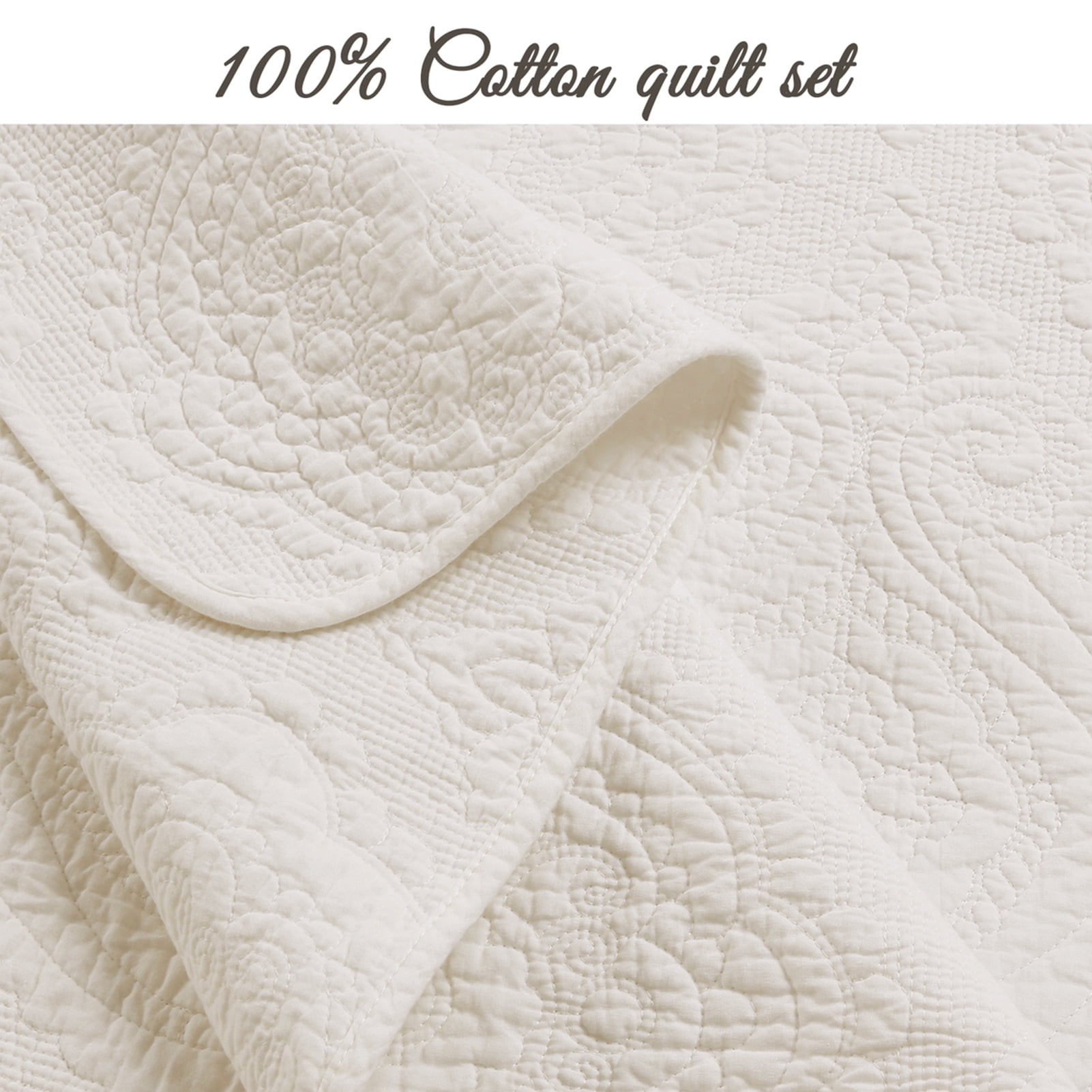 Cozy Line Ivory Matelasse Medallion 100% Cotton Quilt Set, King - Reversible ( 3 Count)