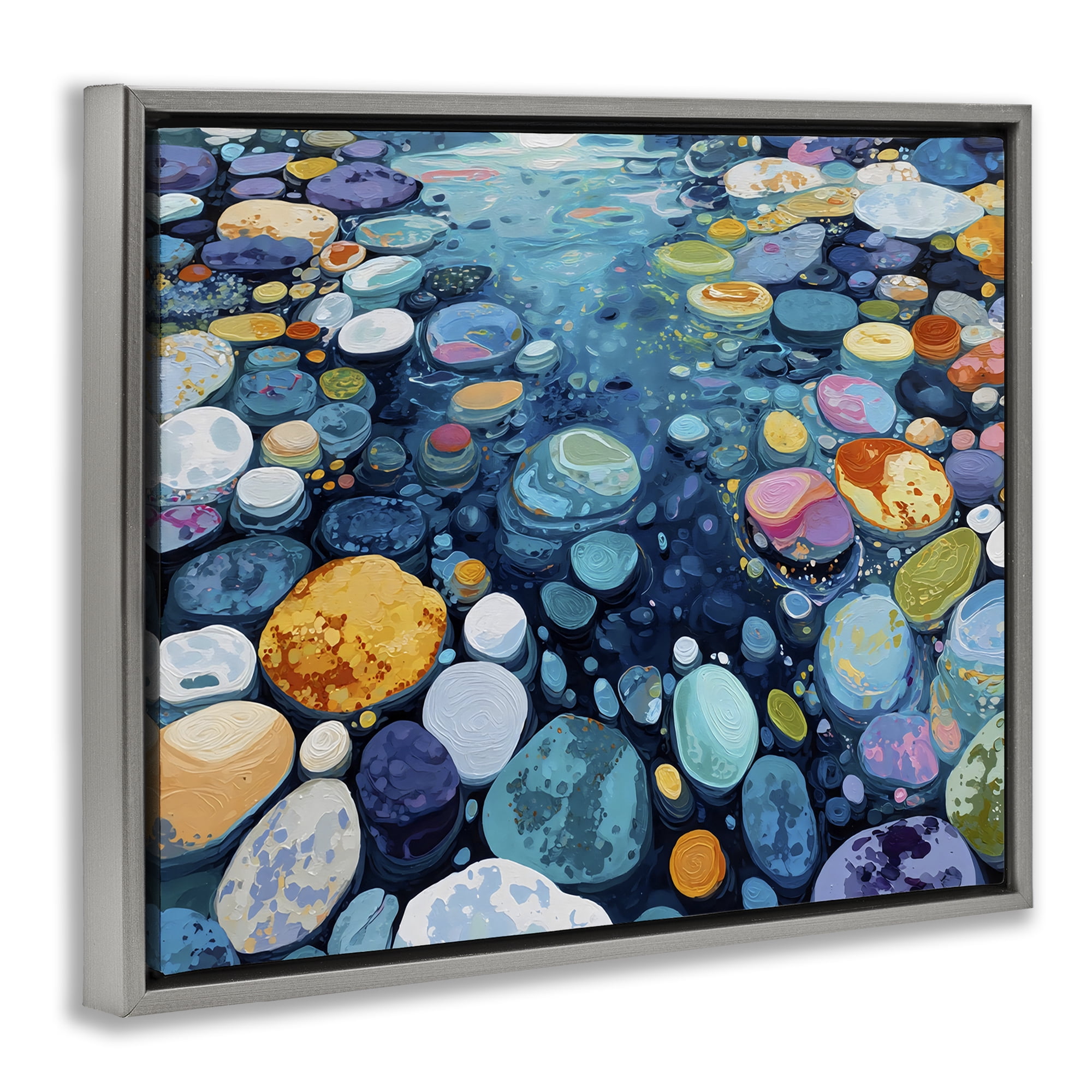 Stupell Industries Rainbow Rocks in River Gray Framed Floater Canvas Wall Art, design by Franklyn Gregory