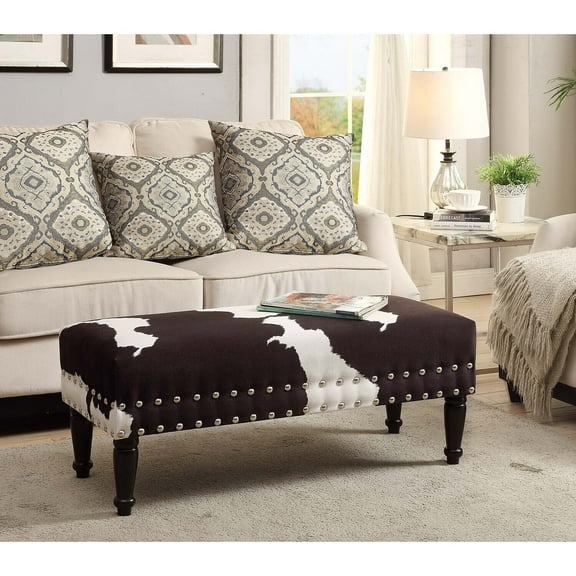 HomeStock Urban Upmarket Faux Cowhide Bench With Nailheads, Bold Statement Piece with Nailhead Trim, Additional Seating, 40" L x 17" W x 17" H in Plush Faux Velvet Fabric
