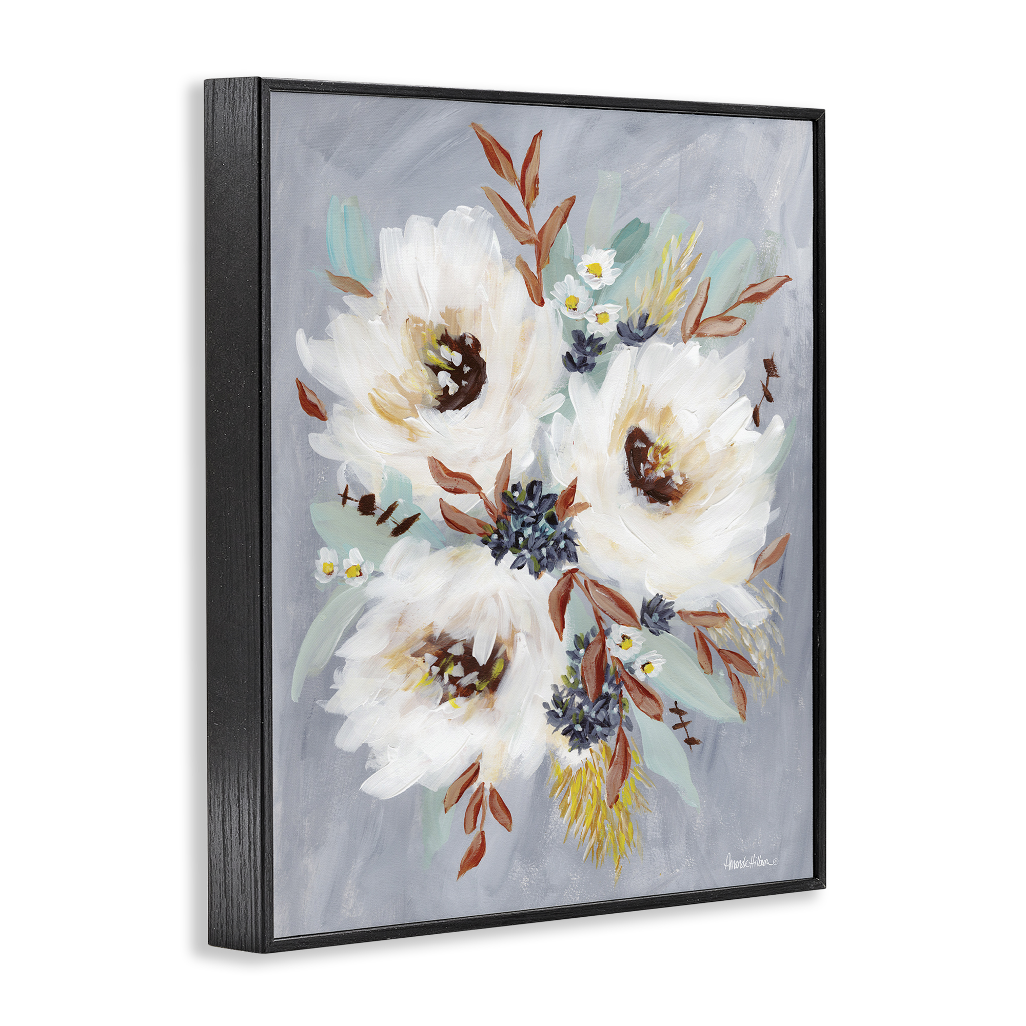 Stupell Industries White Flowers Trio Botanical & Floral Painting Black Framed Art Print Wall Art, 16 x 20