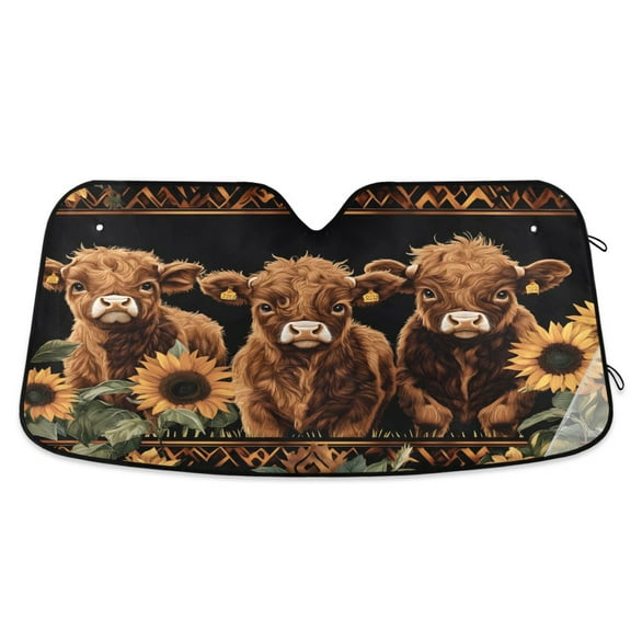 ALAZA Highland Cow Sunflower Windshield Sun Shade Car Foldable Sun Visor Block UV Rays Protector 55"x27.6"