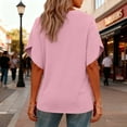 thumbnail image 5 of HomeDM Womens Petal Short Sleeve T Shirts, V Neck Solid Color Loose Fit Basic Tee for Women Summer - Pink/M, 5 of 7