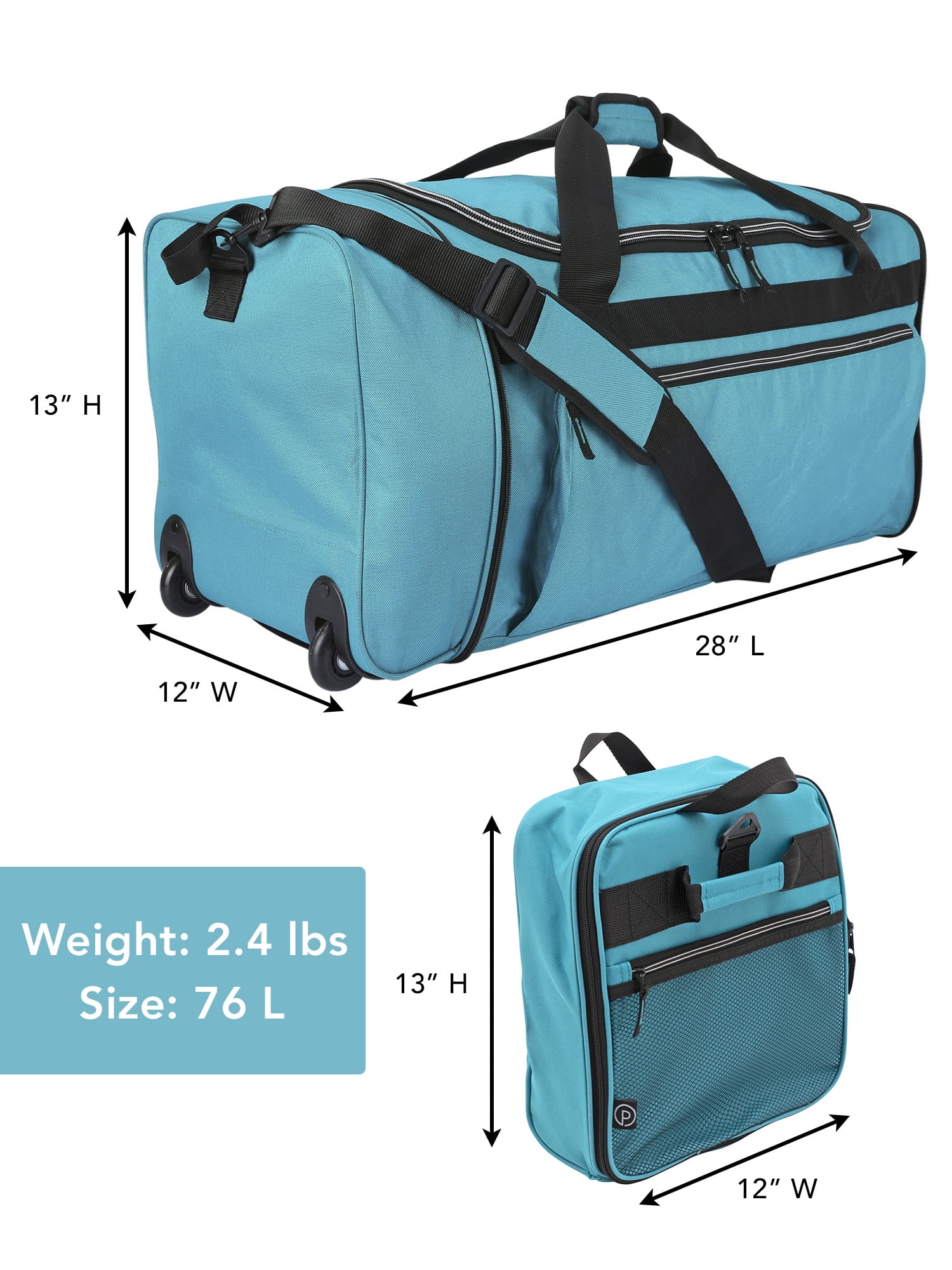 Protégé 28 Rolling Collapsible Travel Duffel Bag, Teal 