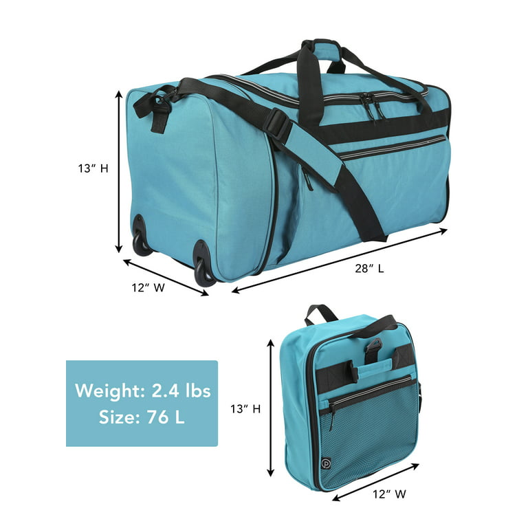 Protege 28 inch Rolling Collapsible Duffel Bag, Teal, Blue