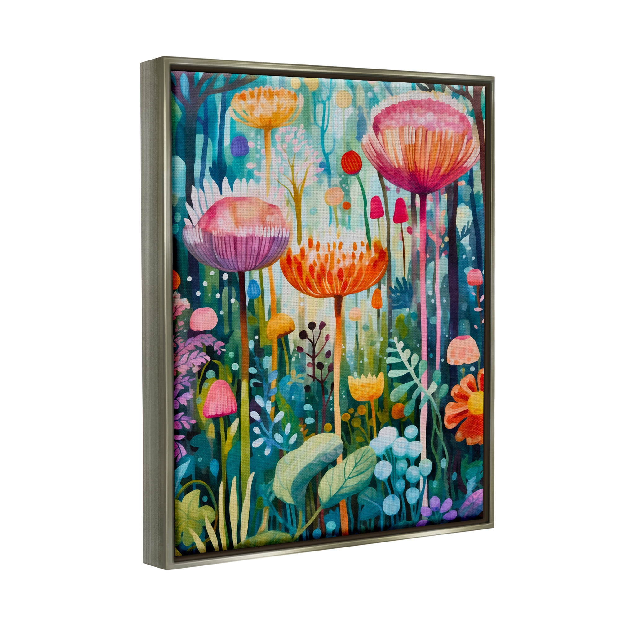 Stupell Industries Whimsical Garden Landscape Botanical & Floral Painting Gray Floater Framed Art Print Wall Art, 25 x 31