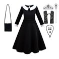 thumbnail image 3 of Addams-vestido de malla negra para niñas, fiesta de baile, cumpleaños, Carnaval, disfraces de Cosplay de Halloween, 3-10 años, 3 of 5
