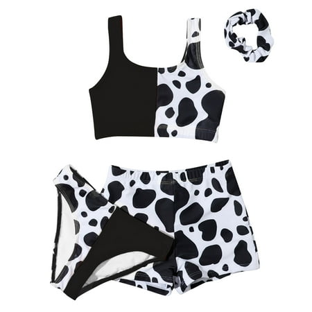 Kids Child Girls 4 Swimsuit Toddler Girl Piece Swimsuits Bathing Suit Girls Swimsuit Cover Up Cow Print Bikini Tops Size 14 Girls Swimsuit Underpants Shorts Pant Hair Band Swimwear Set