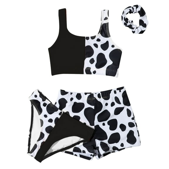 Utlike Girls Swimwear Kids Child 4 Piece Swimsuits Bathing Suit Cow Print Bikini Tops Underpants Shorts Pant Hair Band Swimwear Set Swimwear For Swimming Lessons Size 8 Years-10 Years