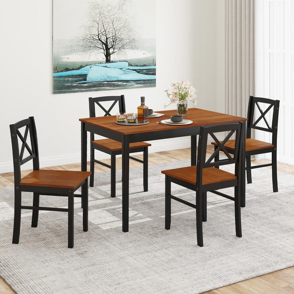 Dining Table Set 5-piece wooden set with rectangular table and 4 chairs for dining room and kitchen coffee finish