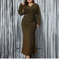 thumbnail image 4 of cfhntfmh Robes de Cocktail pour Femmes Tendance Col Rond Manches Longues Robe Moulante à Sequins Élégante Robe de Soirée Grande Taille, 4 of 6