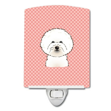 

Caroline s Treasures BB1217CNL Checkerboard Pink Bichon Frise Ceramic Night Light 6x4x3 multicolor