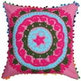 thumbnail image 2 of Stylo Culture Ethnic Decorative Suzani Throw Pillow Covers 16x16 Embroidered Pink Blue Stylish 40 x 40 cm Pom Pom Lace Cotton Floral Square Cushion Covers | Set Of 2, 2 of 5