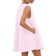 thumbnail image 4 of Women's Babydoll Tank Mini Dress Sleeveless Pleated Bubble Dress with Pockets Summer Party Aline Dresses Pink, XL, 4 of 7