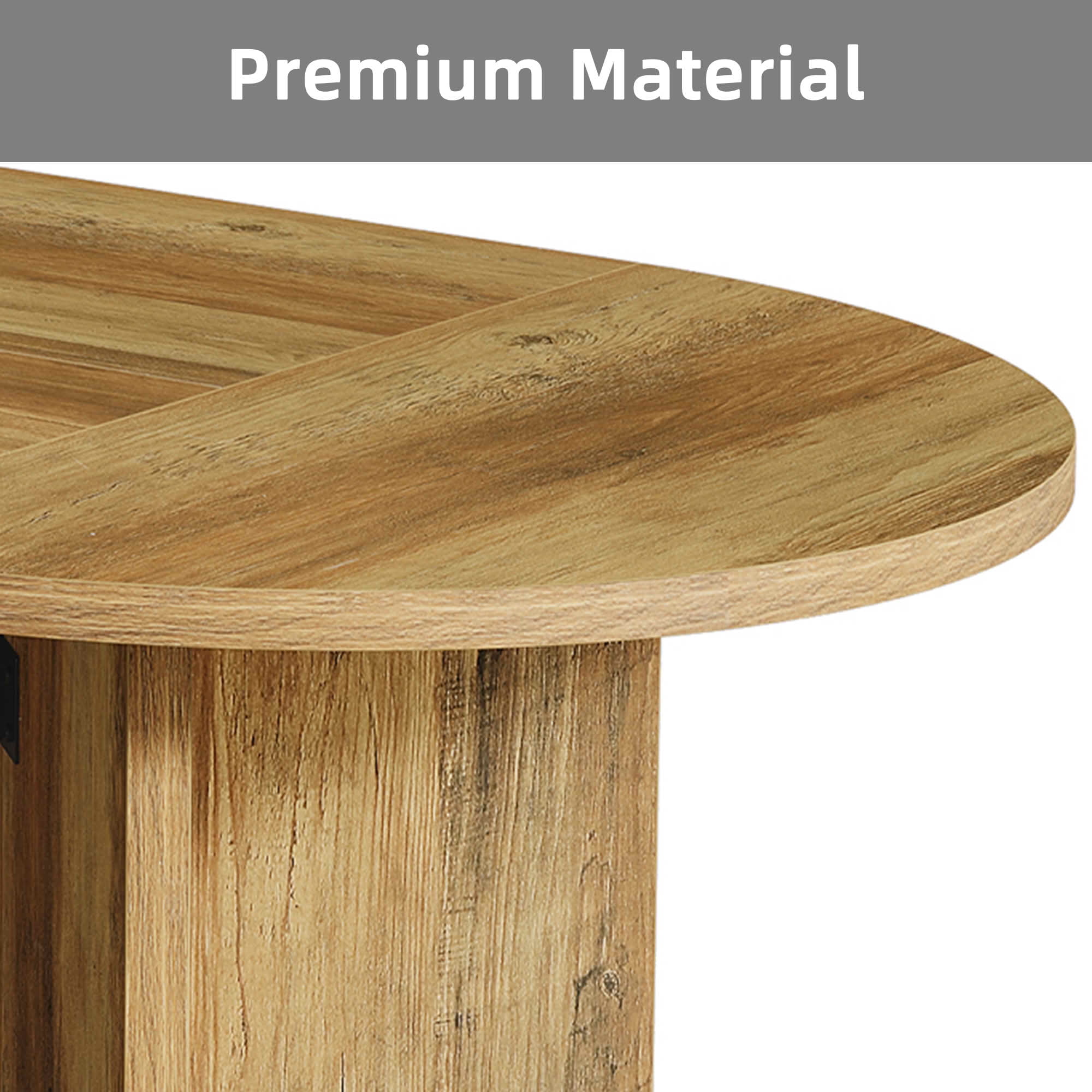 MAYEERTY 63 Inch Oval Farmhouse Dining Table, Rustic Kitchen Dinner Table with Strip Metal Base for 4 to 6 People