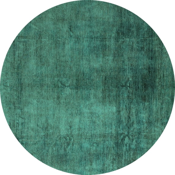 Ahgly Company Machine Washable Indoor Round Abstract Turquoise Blue Modern Area Rugs, 8' Round