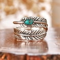 thumbnail image 2 of JQUEEN Feather Turquoise Turquoise Ring, 925 Sterling Silver Adjustable Rings for Unisex, 2 of 5