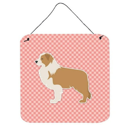 Red Border Collie Checkerboard Pink Wall or Door Hanging Prints
