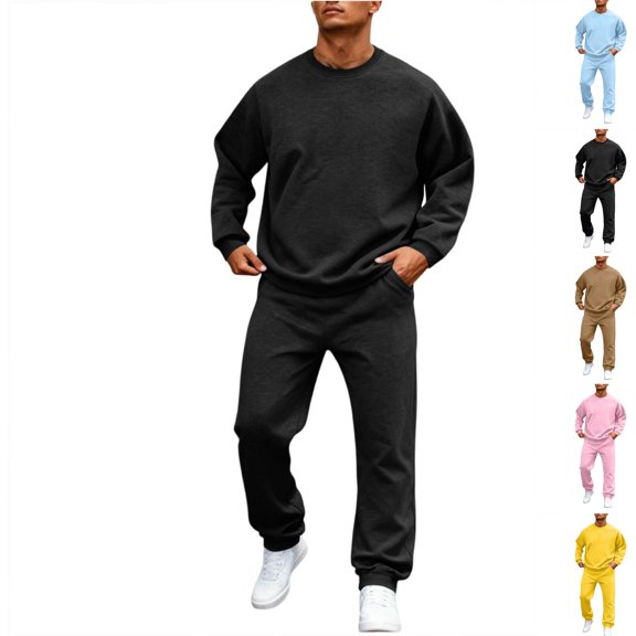HAJWOH Sweatsuits for Mens Long Sleeve Crewneck Sweatshirt and sweatpants Tracksuit for Spring and Fall