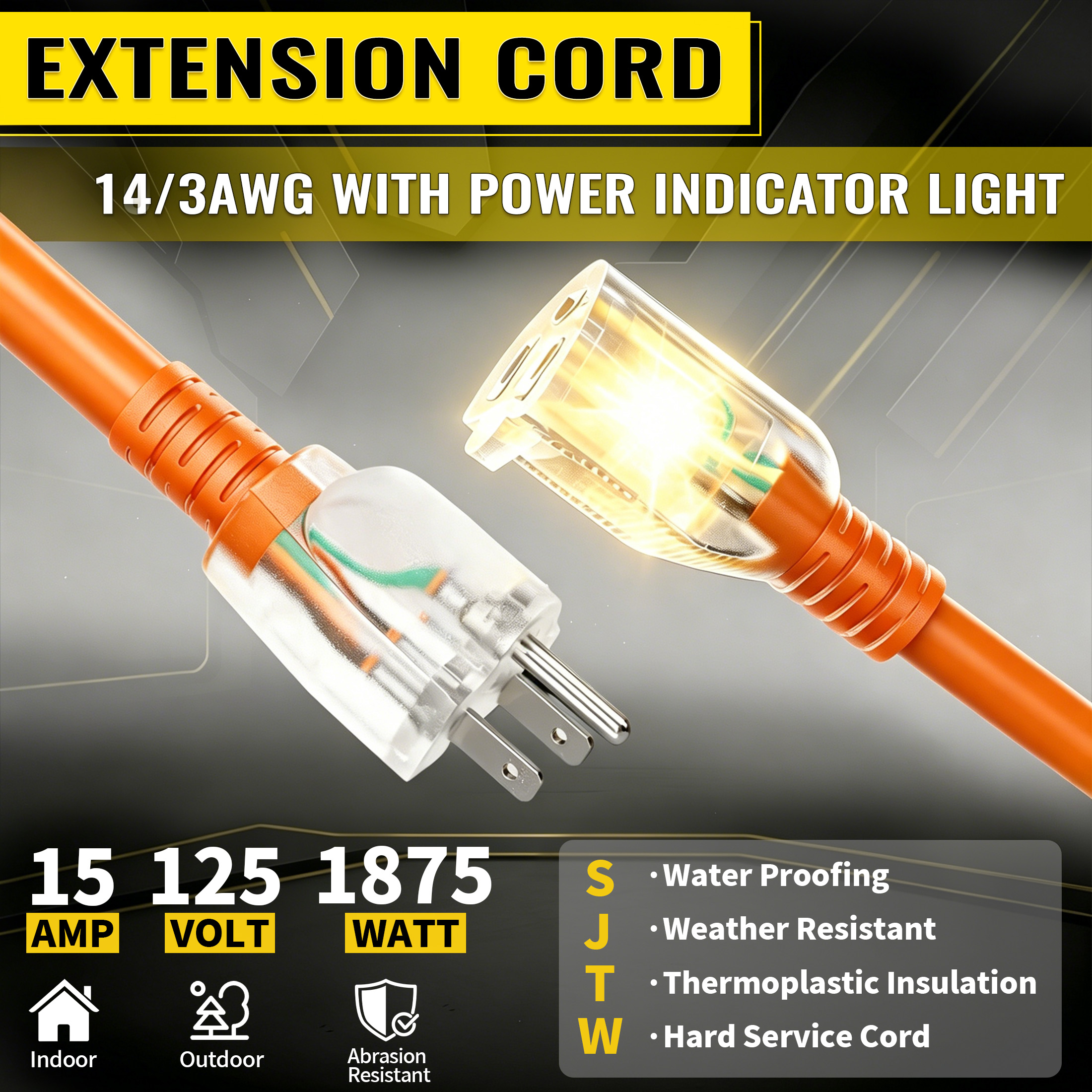 ZAZFO 50 Ft Outdoor Extension Cord, 14/3 AWG Orange photo 5