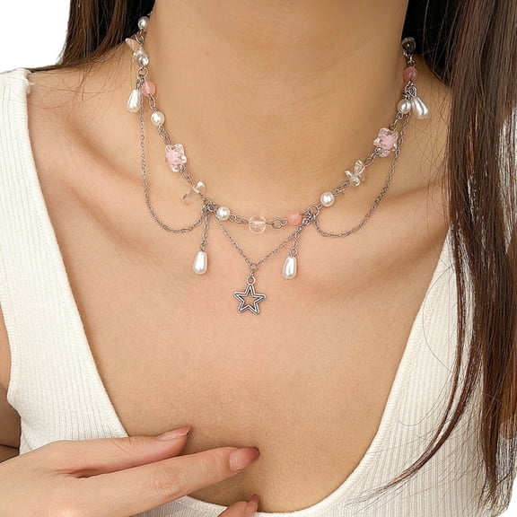 Streetwear Inspired Adjustable Necklace Punk Star Charm And Multilayer Chain