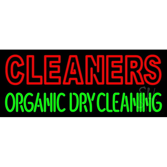 Double Stroke Cleaners Organic Dry Cleaning LED Neon Sign 10" Tall x 24" Wide - inches, Black Square Cut Acrylic Backing, with Dimmer - Bright and Premium built indoor LED Neon Sign for Storefront.