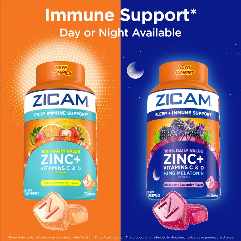 Zicam, Daily Immune Support Gummies, 70 Count, with Zinc Vitamin