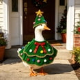 thumbnail image 6 of Christmas Tree Porch Goose Outfit, Lawn Goose Statue Xmas Tree Skirt Costume with Bow and Pom-pom, Green Christmas Garden Goose Clothes Dress and Hat for 23" High Statue Holiday Patio Yard Decor, 6 of 6