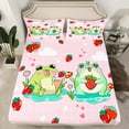 thumbnail image 3 of Feelyou Kawaii Green Frog Twin Sheet Sets for Kids, Cartoon Strawberry Fruit Twin Fitted Sheet, Girly Pink Buffalo Flat Sheet, Lightweight Room Decor, 3-Piece, 3 of 8