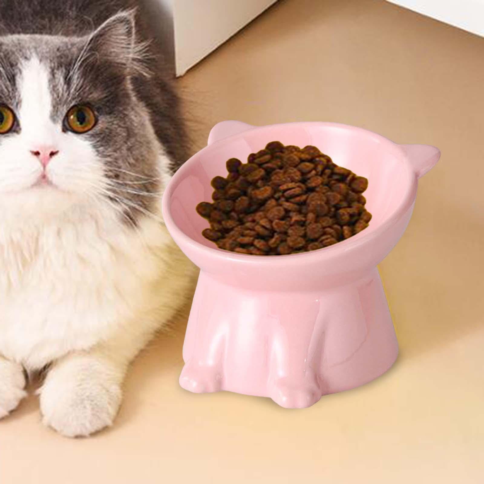 Raised Cat Food Bowl Pet Food Bowl Neck Protection Water Dispenser Dog Bowl Elevated Cat Food Bowl Tilted Elevated Cat Bowl for Indoor Cats pink