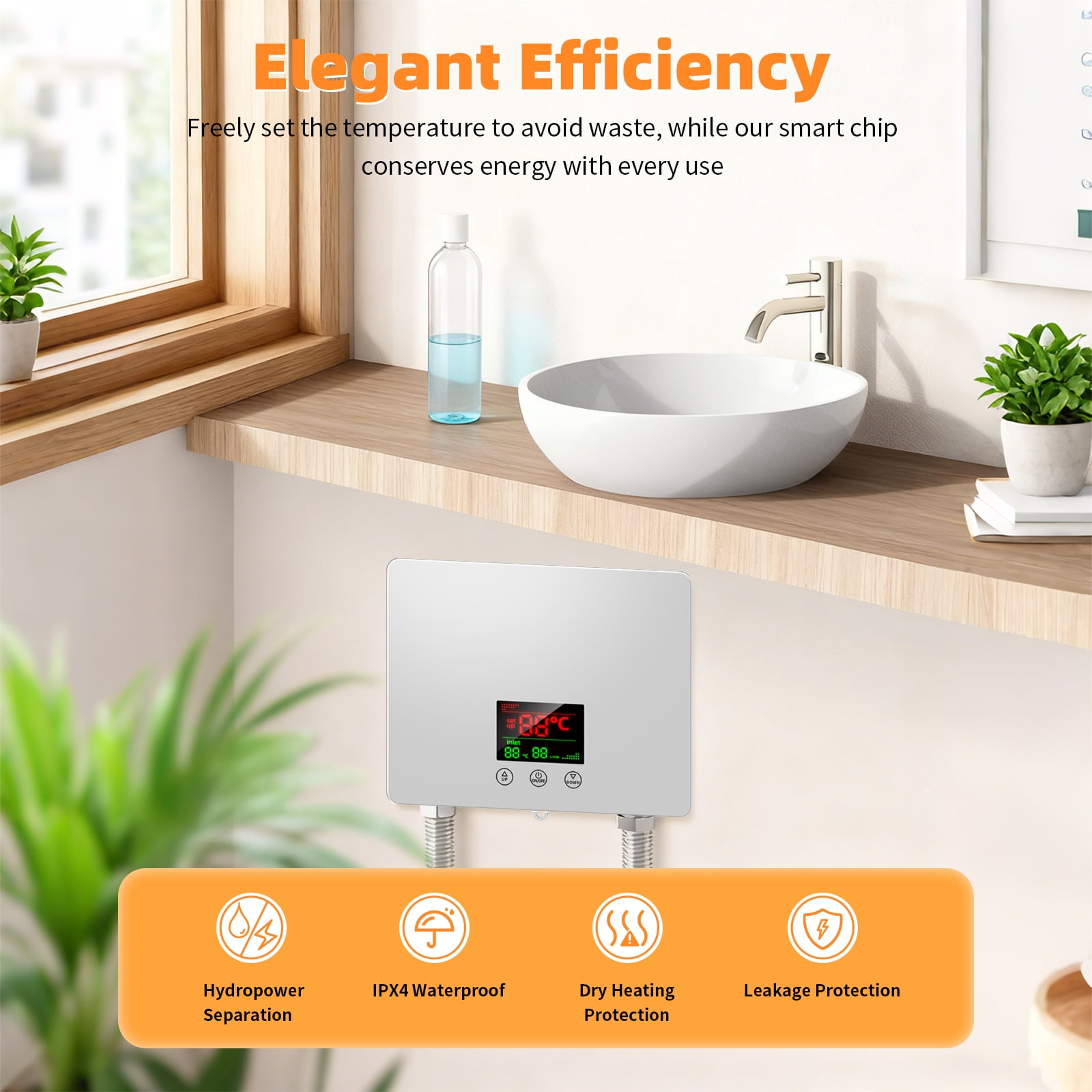 Electric Tankless Water Heater, 4500W Constant Temperature Instant Hot Water Heater with Remote Control Digital Display On Demand Hot Water Heater