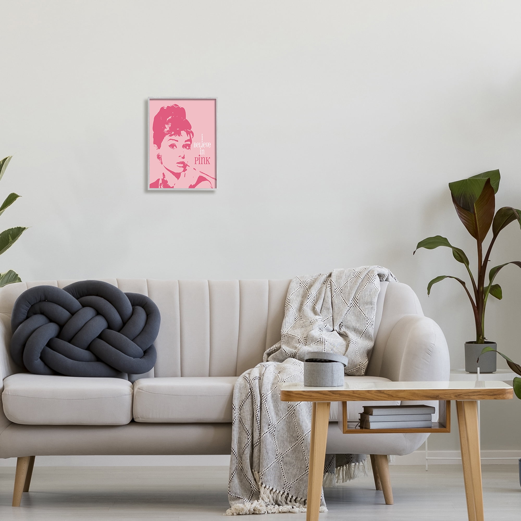 Believe In Pink Audrey Hepburn Actress Text Design Inspirational Graphic Art Framed Art Print Wall Art