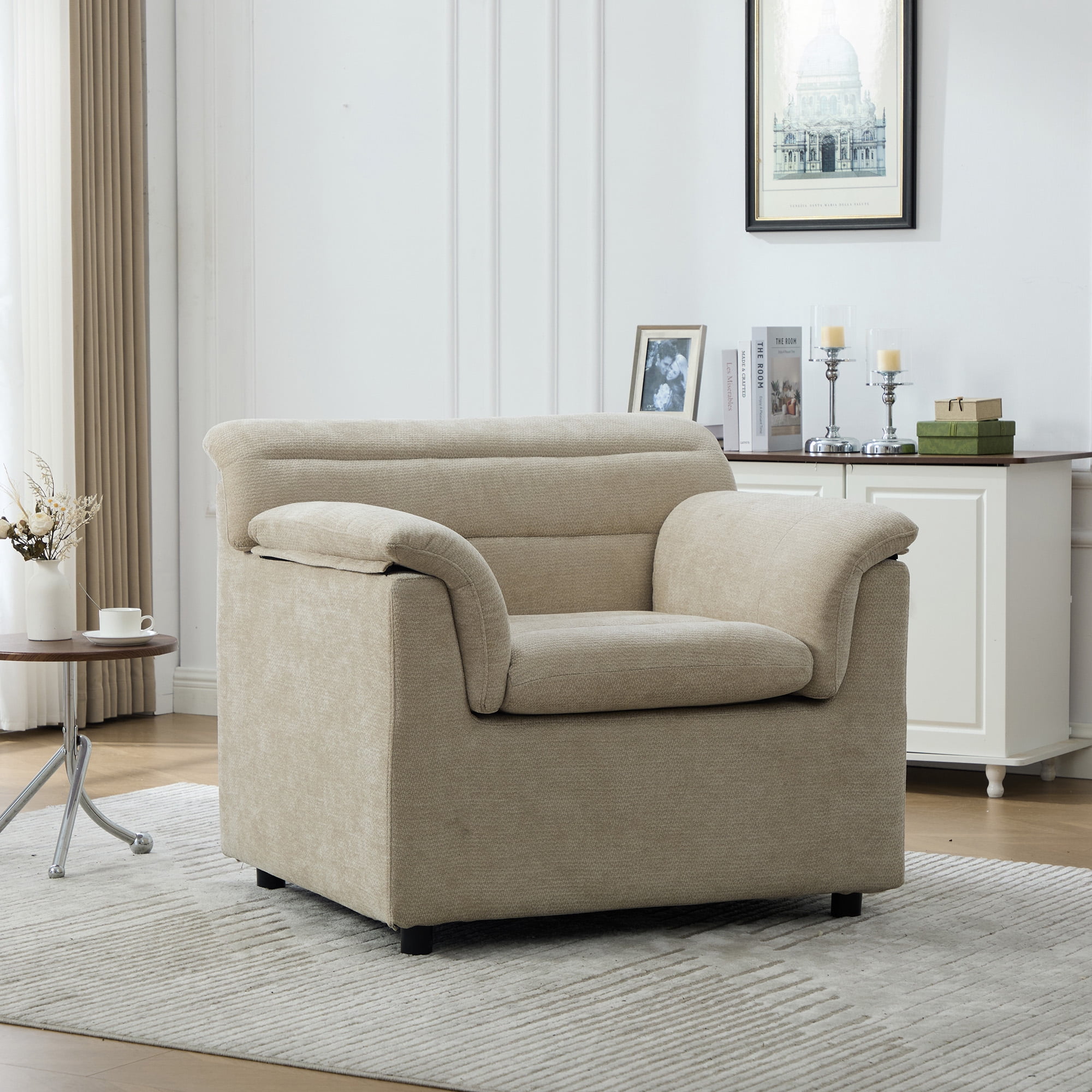 HOQBN 38" Oversized Accent Chair,Chenille Upholstered Living Room Chairs,Modern Arm Chair for Living Room, Bedroom,Wheat