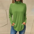 thumbnail image 2 of DENGDENG Black Long Sleeve Shirt Women Turtleneck Tunic Tops To Wear with Leggings Winter Mock Neck Solid Color Blouses Loose Fit Plus Size Clothes Casual Fall Pullover Sweatshirts Green S, 2 of 6