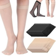 24 Pairs Sheer Knee High Stockings for Women Reinforced Toe Knee Highs Pantyhose Socks Opaque Nude Tights Elastic Soft Women's Sheers for Women Girls, Black and Nude