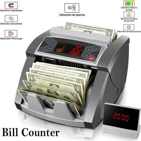 MUNBYN Money Counter Machine Value Count, USD/EUR, UV/MG/IR/DD/DBL/HLF Bill Counter, Add Batch 1,300 Bills/Min, External Display Cash Counter