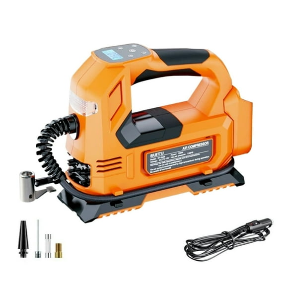Tire Inflator, 150 PSI Car Tire Air Pump with Dual-Metal Motor 12V DC, LED Light, Suitable for Car, Bicycle Tires and Air Mattresses, Orange