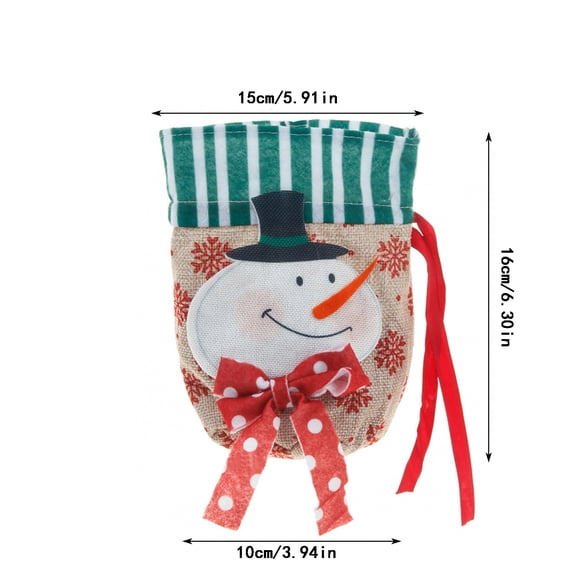Christmas Santa & Snowman Gift Bag, Reusable Cloth Candy Bag for Holiday Decor, Gift Giving & Party Favors (6.30x5.92inches)