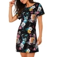 thumbnail image 2 of Pofeuu Hibiscus Rose Print Women's Loose Fit Short Sleeve Nightgown, Comfortable Sleep Dress for Women, Casual Lounge Sleepwear, Soft Cotton Sleep Dress, 2 of 6