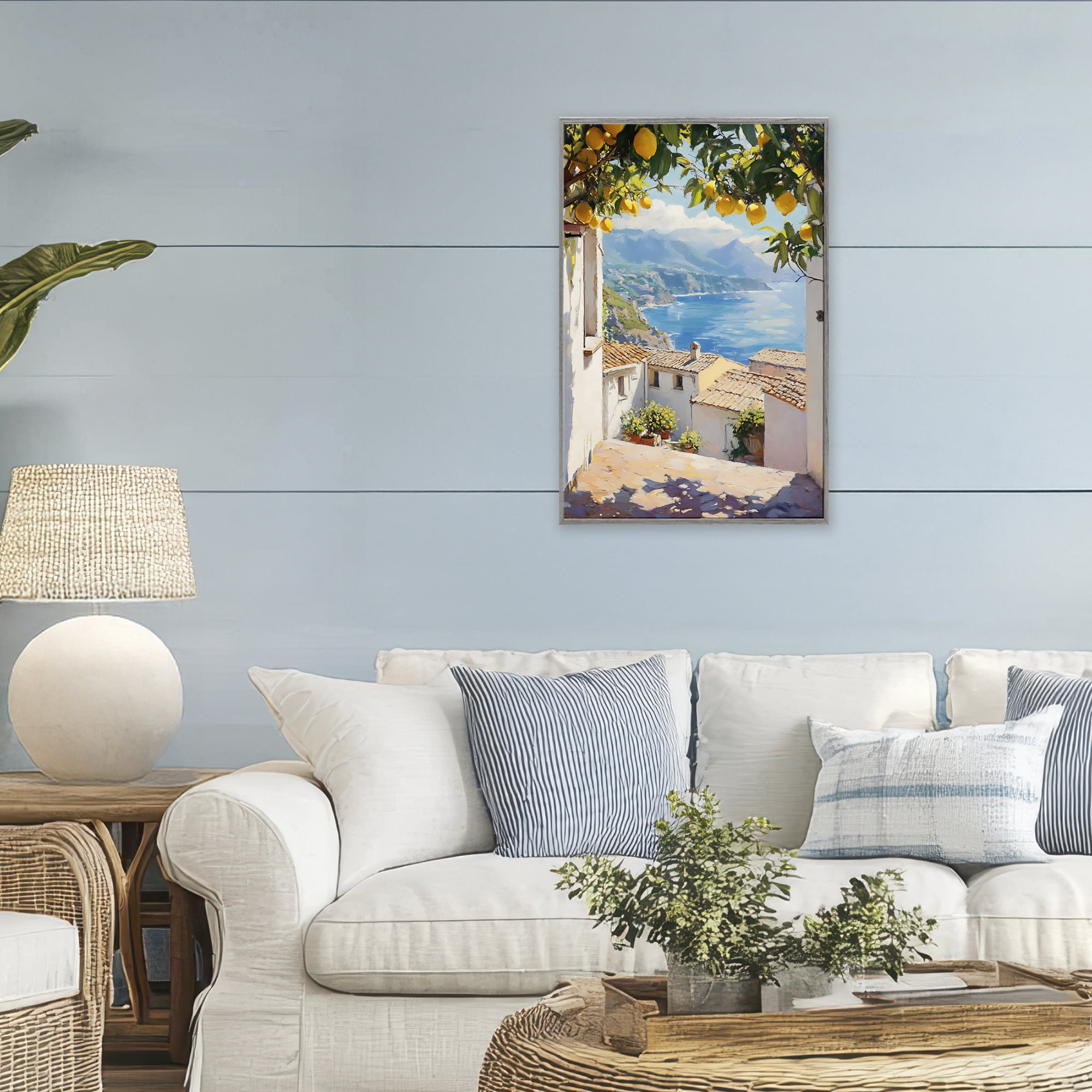 Stupell Industries Amalfi Coast Lemon Overhang Gray Framed Giclee Art, design by LSR Design Studio
