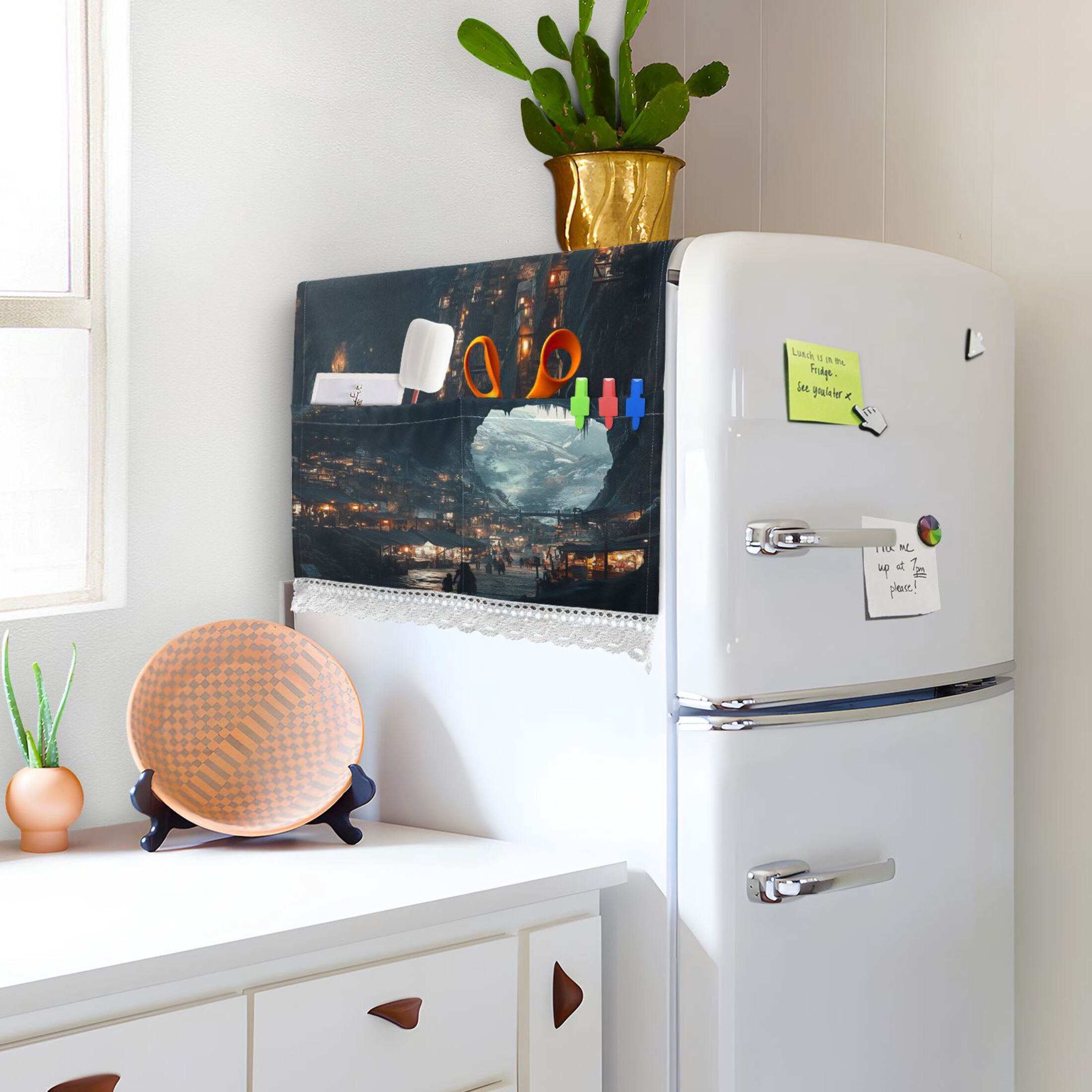 Homeless GirlWasher and Dryer Covers Dust-Proof and Oil Resistant Fridge Cover with 4 Storage Pockets Washing Machine Top Cover for Laundry Kitchen Home 51.2 x 22 In