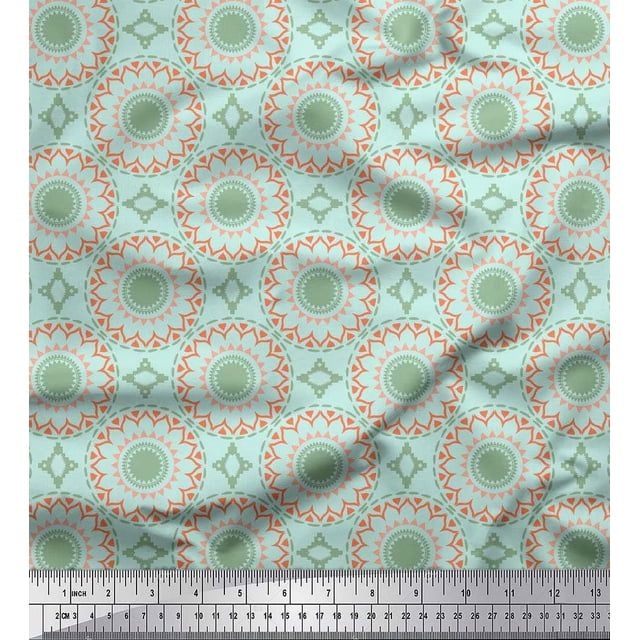 Soimoi Green Moss Georgette Fabric Mandala Geometric Print Fabric by the Yard 42 Inch Wide